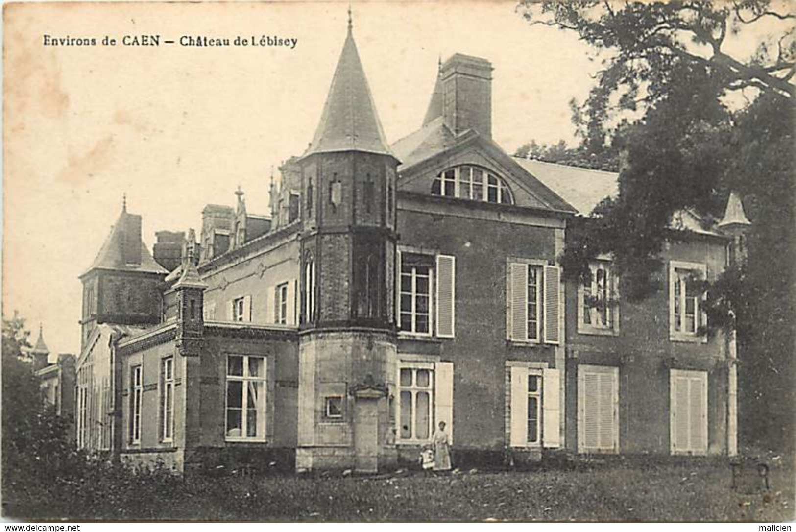 -dpts Div.-ref-AH152- Calvados - Herouville Saint Clair - Chateau De Lébisey - Chateaux -verso Cachet Hopital Temporaire - Herouville Saint Clair