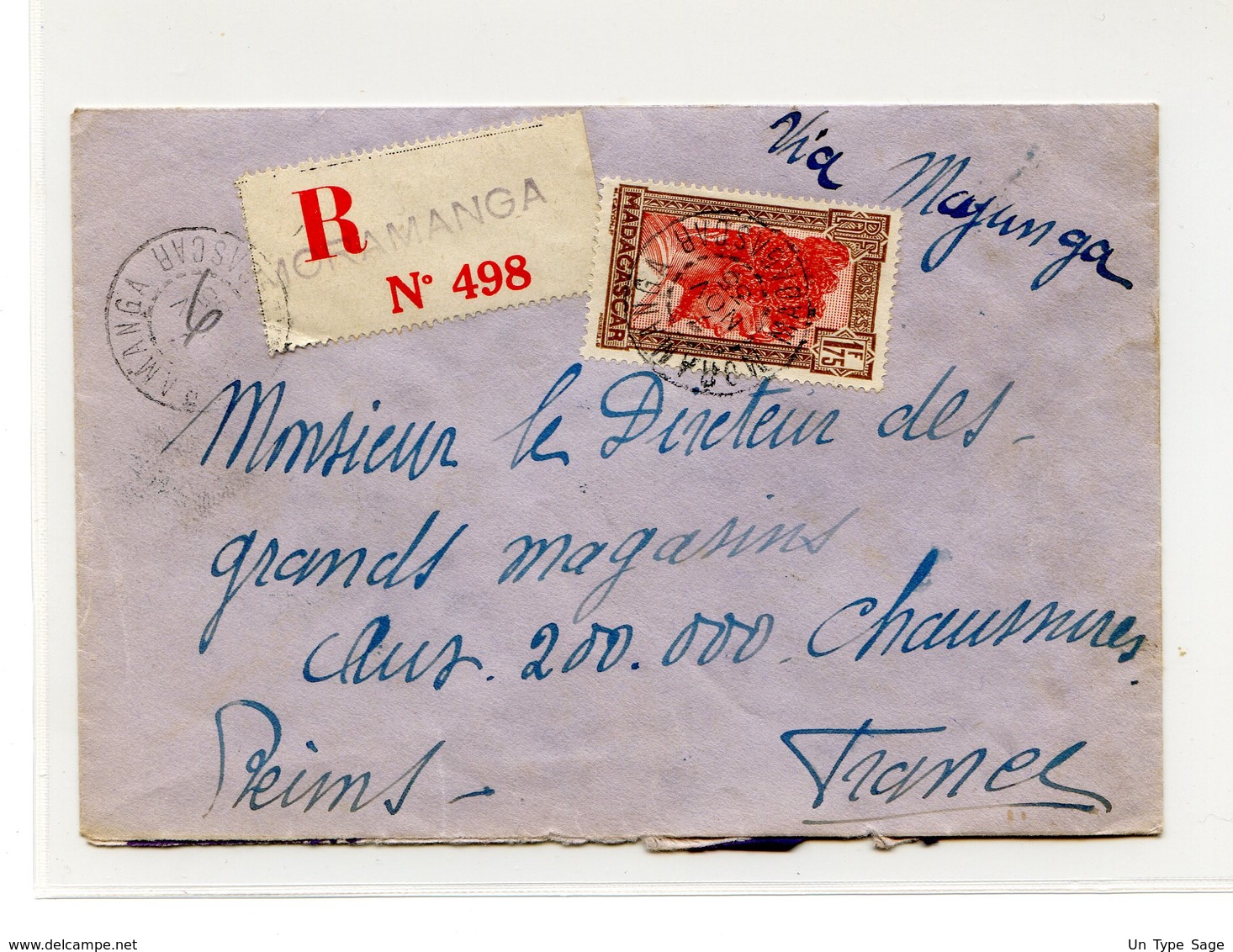 Madagascar, Lettre Recommandée De MORAMANGA Pour Reims, 1935 - (C1035) - Lettres & Documents