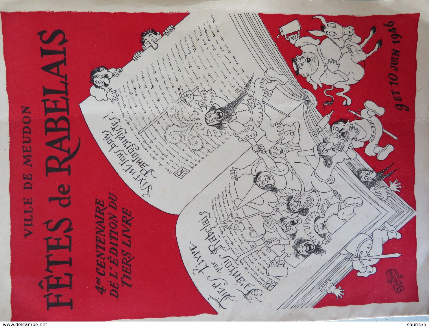 92 MEUDON 9 & 10 Juin 1946 Fêtes De Rabelais Programme Dessin Illustateur Dubout + 1 Carte - Programmes