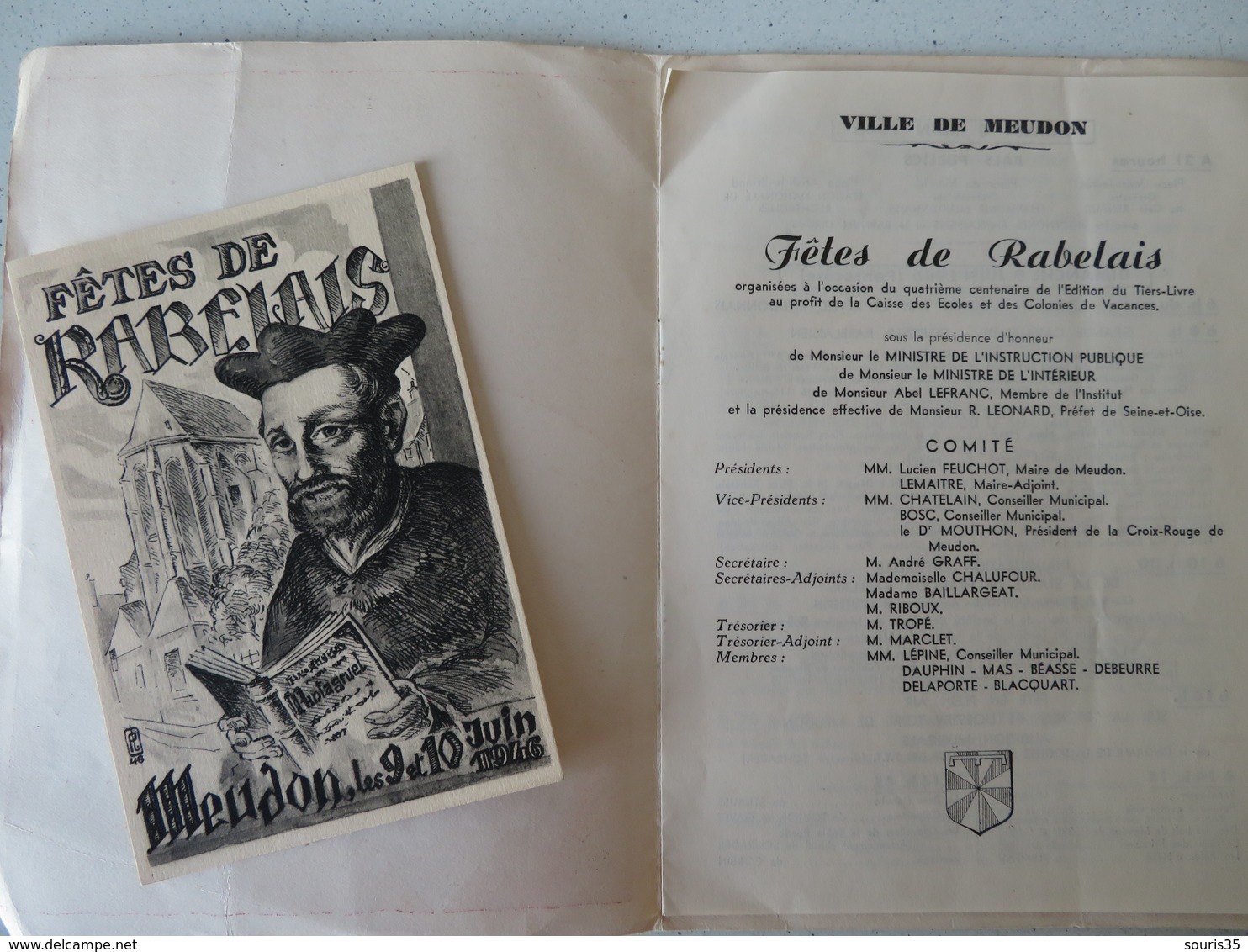 92 MEUDON 9 & 10 Juin 1946 Fêtes De Rabelais Programme Dessin Illustateur Dubout + 1 Carte - Programmes