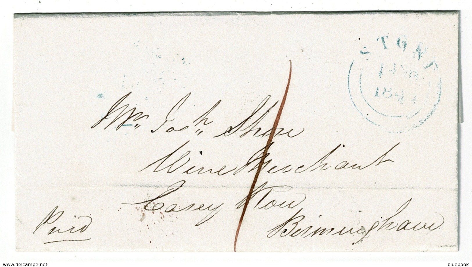 Ref 1282 - 1849 Victoria GB 1d Post Cover - Stone Staffordshire To Birmingham - Lettres & Documents