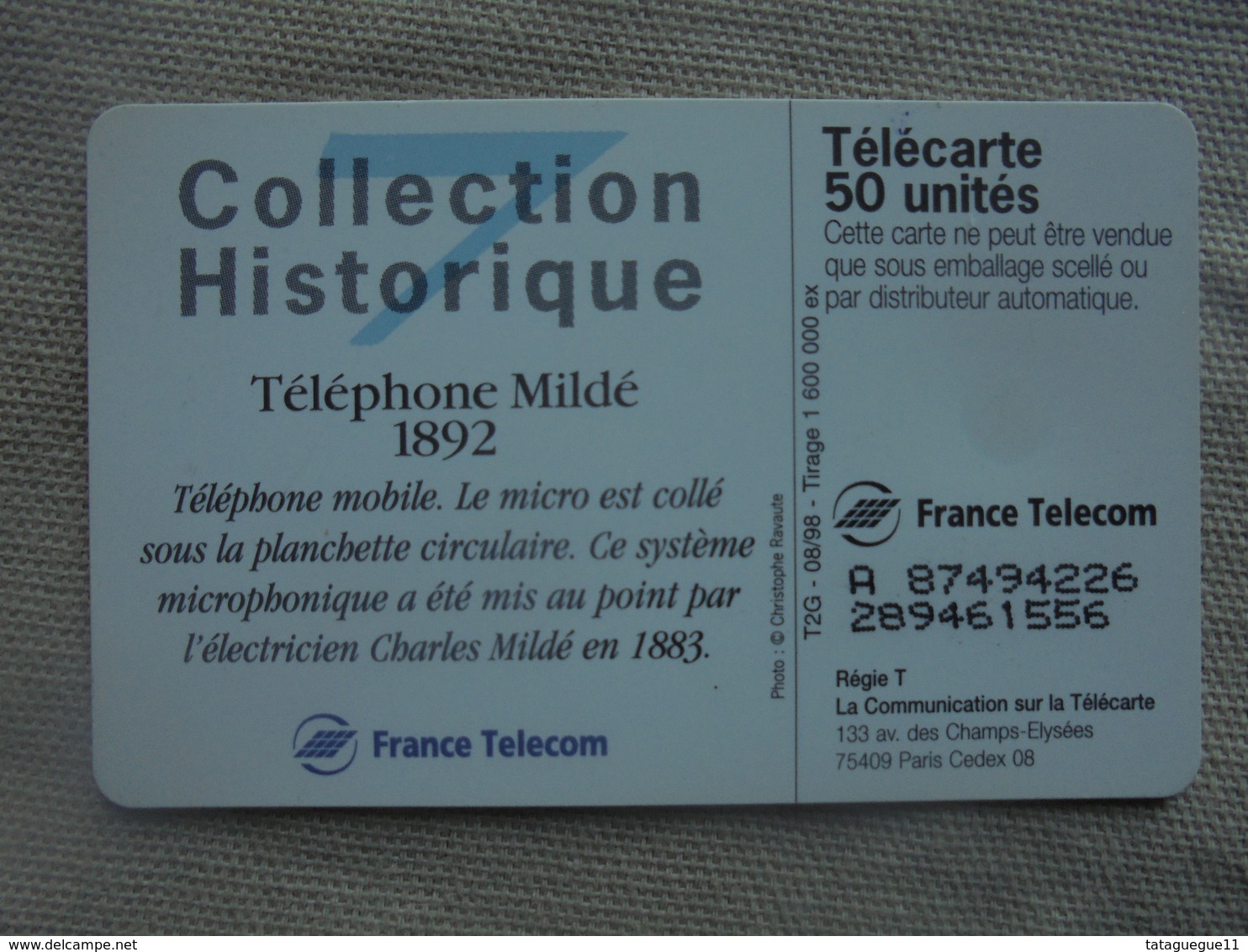 Télécarte 50 Unités Téléphone Mildé 1892 06/98 - Téléphones