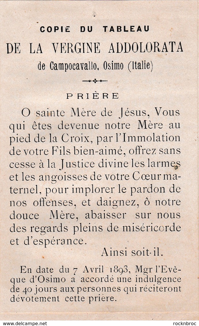 Ancienne Image Pieuse Religieuse La Vergine Addolorata 1893 - Religion & Esotérisme