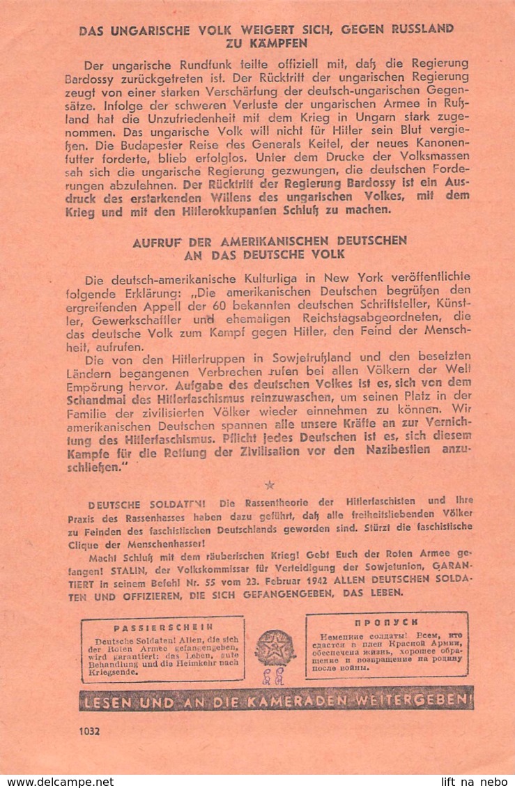 WWII WW2 Leaflet Flugblatt Tract Soviet Propaganda Against Germany "Auslands-Nachrichten" März 1942 Nr. 120  CODE 1032 - 1939-45