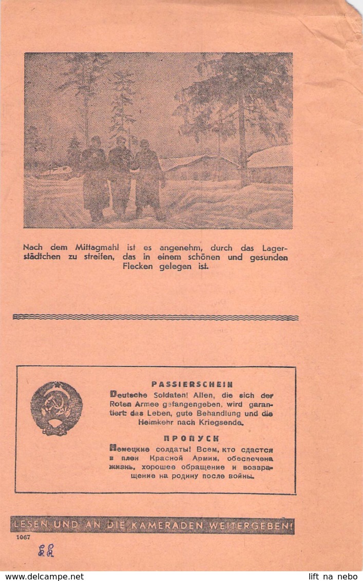 WWII WW2 Leaflet Flugblatt Tract Soviet Propaganda Against Germany "Gruss Aus Dem Defangenenlager" Nr. 2  CODE 1067 - 1939-45