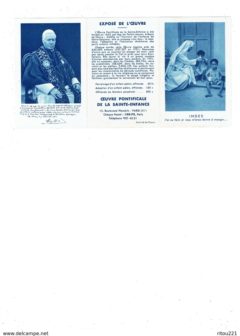 Petit Calendrier 1955 - INDES - Oeuvre Pontificale SAINTE-ENFANCE Petits Païens - PAPE RELIGIEUSE Enfants - Petit Format : 1941-60