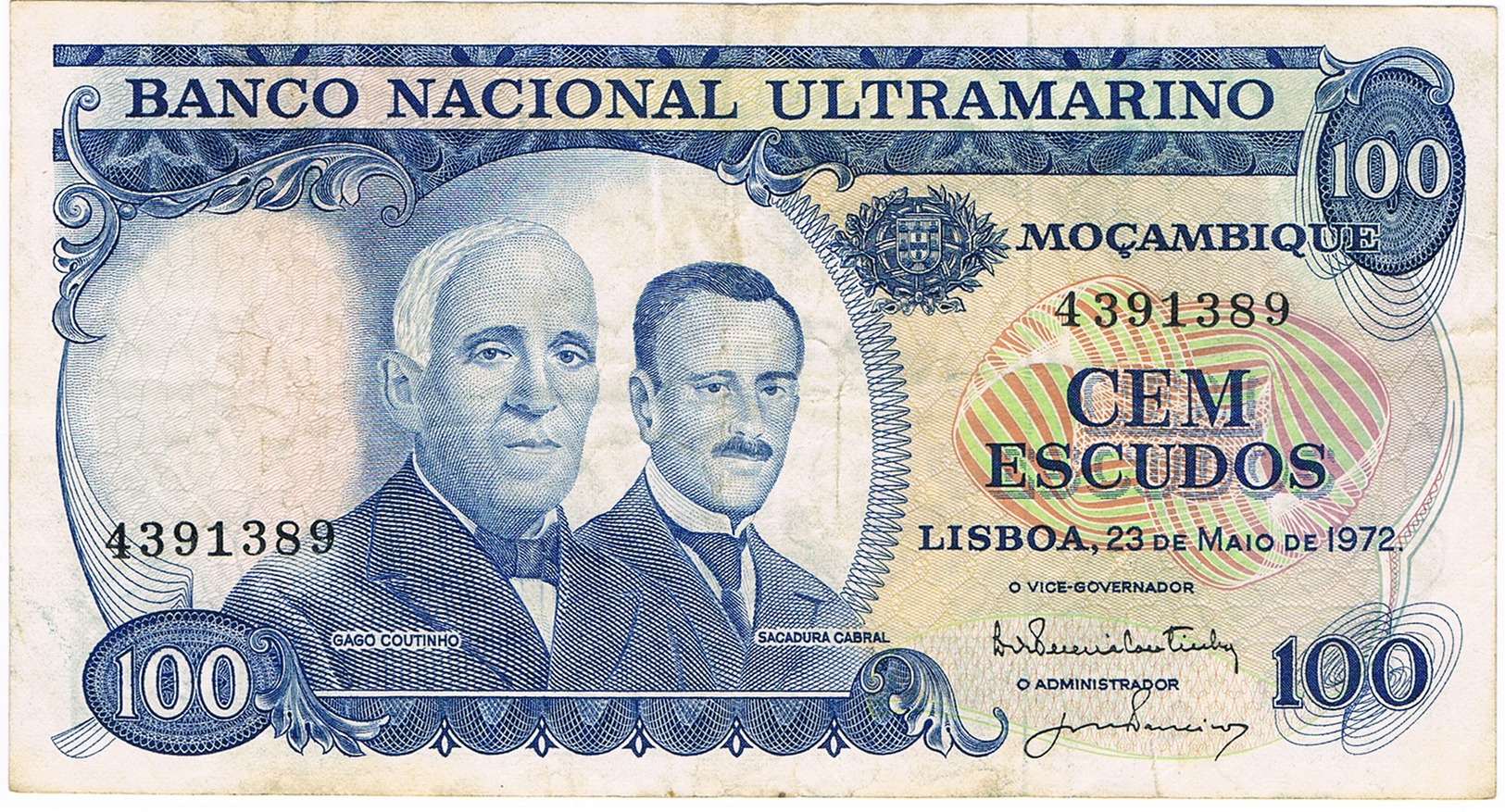 MOÇAMBIQUE - 100$00 (CEM ESCUDOS) - LISBOA , 23 DE MAIO DE 1972. - Portugal