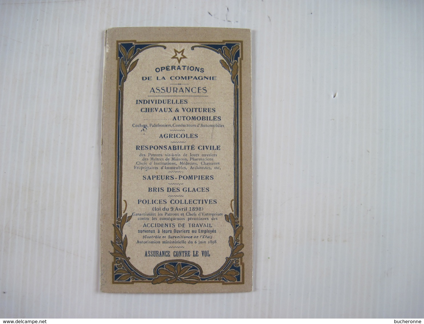Calandrier Publicitaire 1920 Assurance LA PAIX TBE - Petit Format : 1901-20