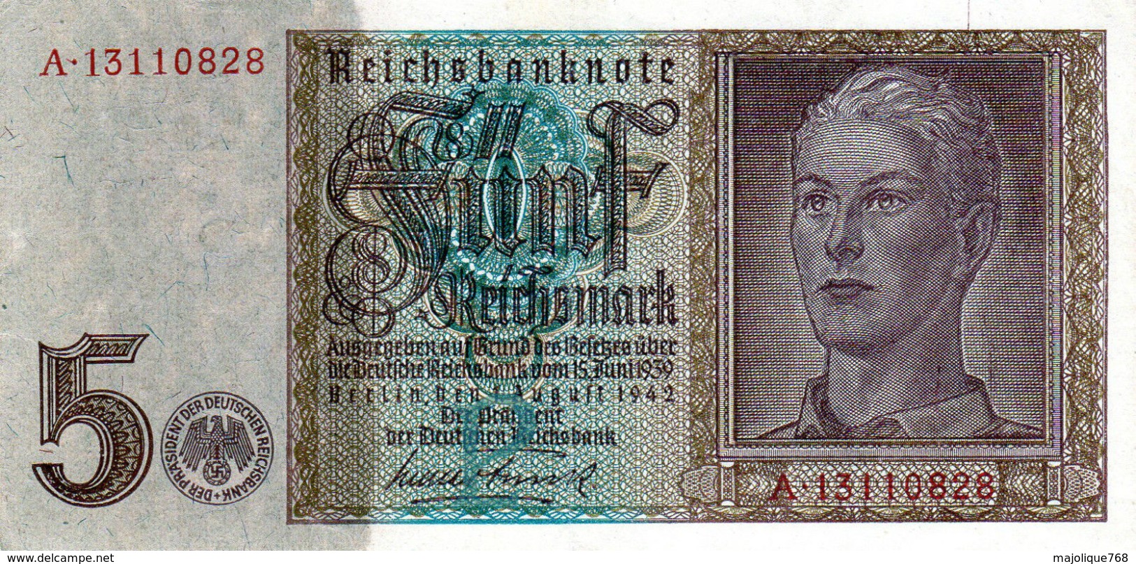 Billet De 5 Deutschemark Du 1 Août 1942 - - 5 Reichsmark