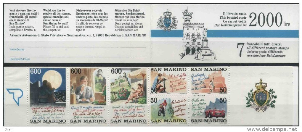 1992 San Marino, Attrattive Turistiche Libretto, Serie Completa Nuova (**) AL FACCIALE - Booklets
