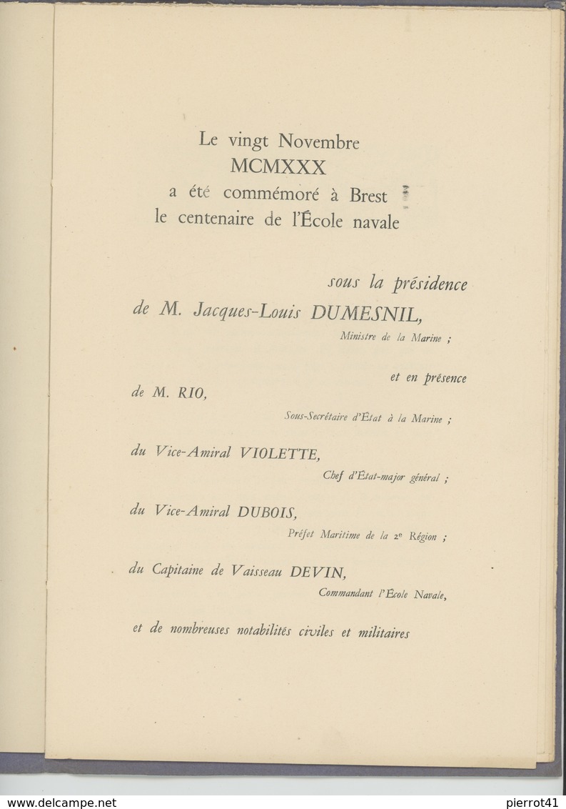 MILITARIA - BATEAUX - BREST - Plaquette Commémorative Du Centenaire De L' ECOLE NAVALE 1830-1930 Illust. PIERRE LE CONTE - Boats