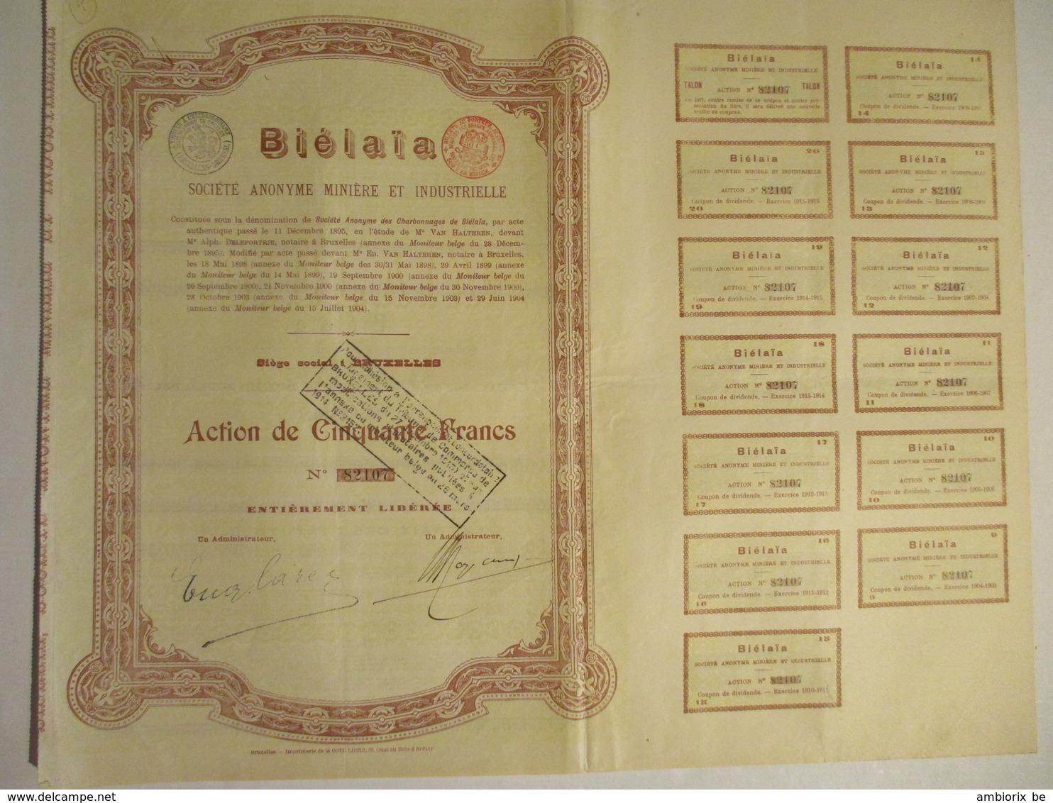 Biélaïa - Société Anonyme Minière Et Industrielle - Action De 50 Francs - Version 1904 - Rusia