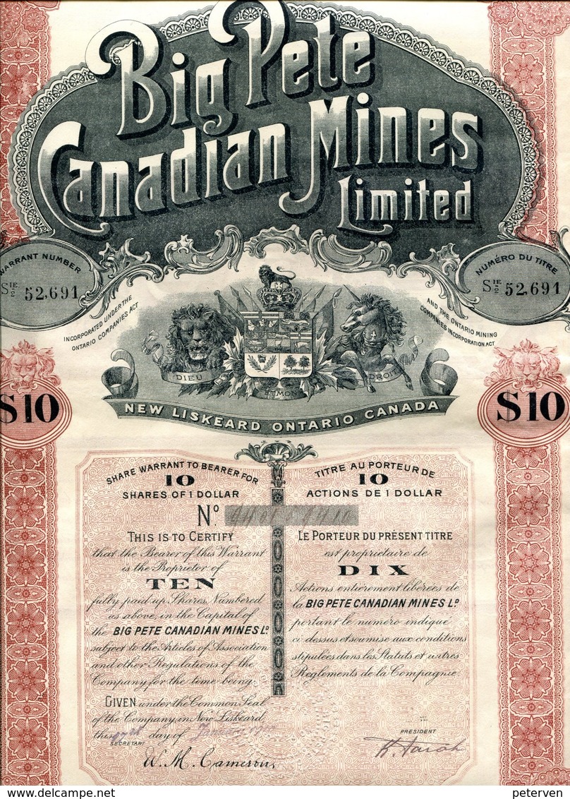 Canada: BIG PETE CANADIAN MINES. Limited - Mineral