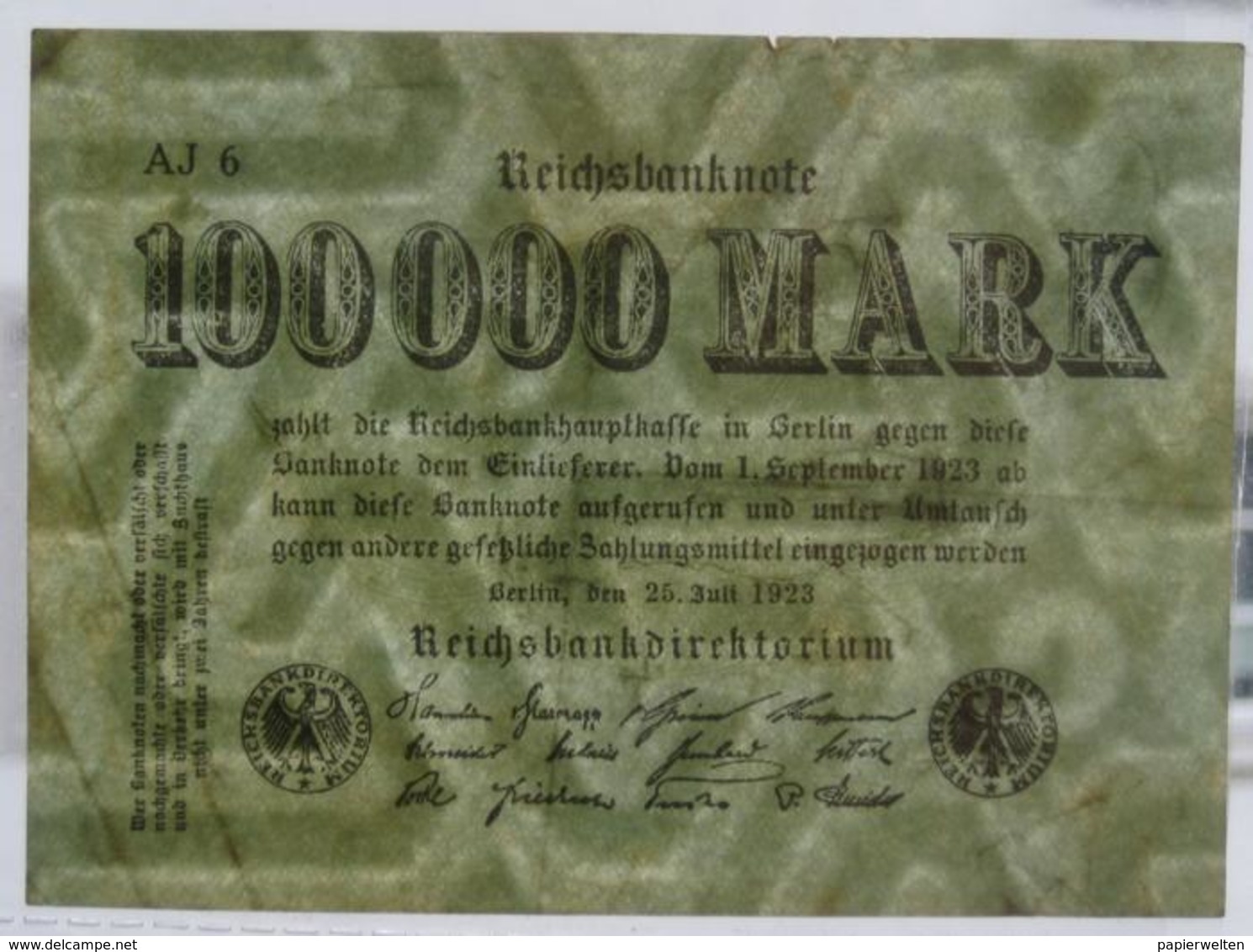 100000 Mark 1923 (WPM 91) 25.7.1923 - 100.000 Mark