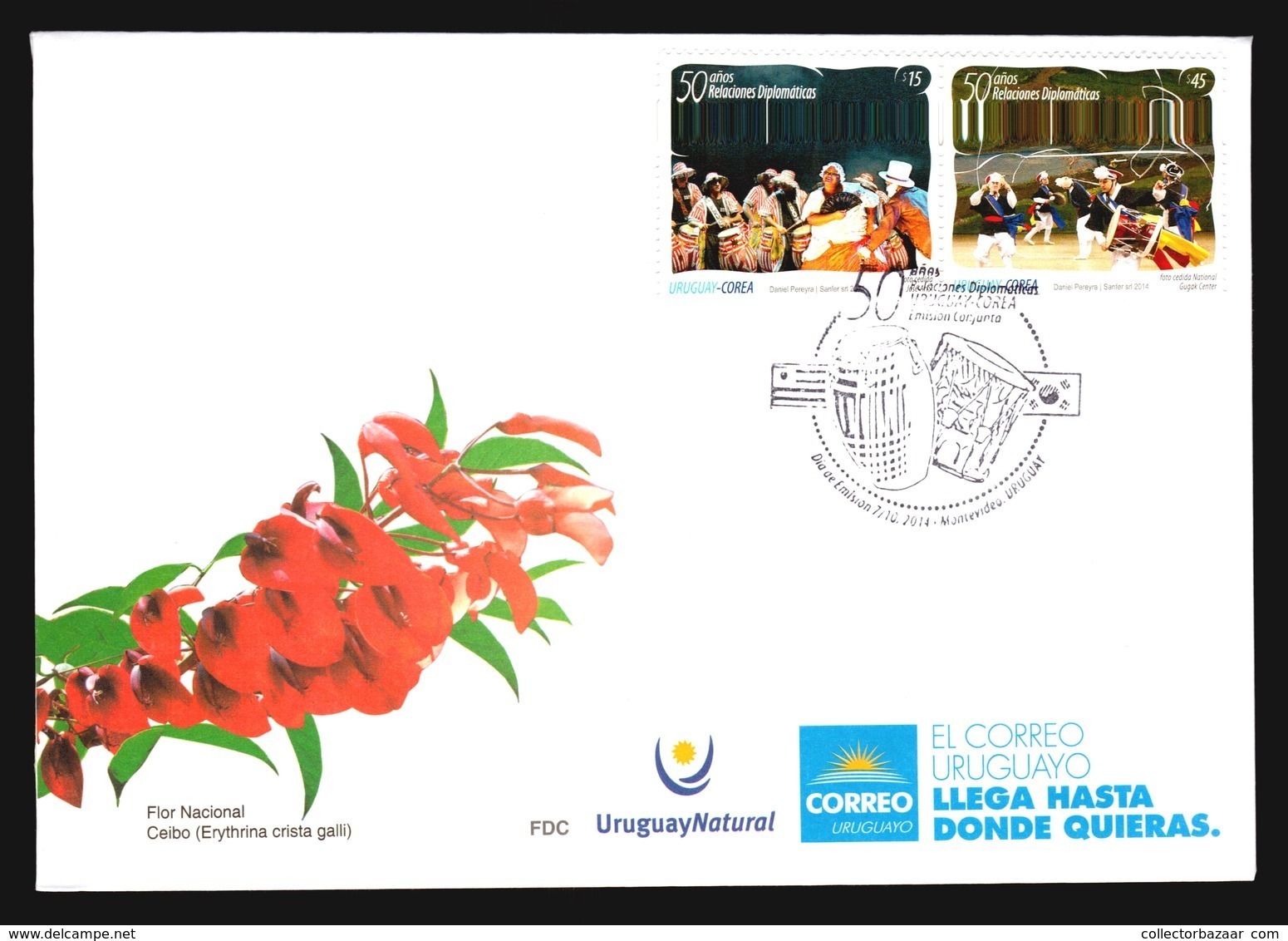 Korea Uruguay Diplomatic Dance Music Candombe Negro Gugak Flags Emblems Fan FDC - Baile