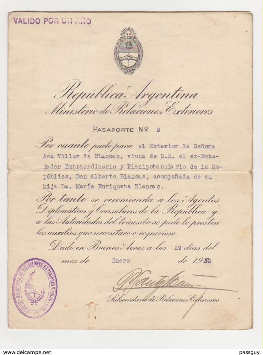 ARGENTINA Diplomatic Passport 1950 Passeport Diplomatique ARGENTINE- Diplomaten Paß - Documents Historiques