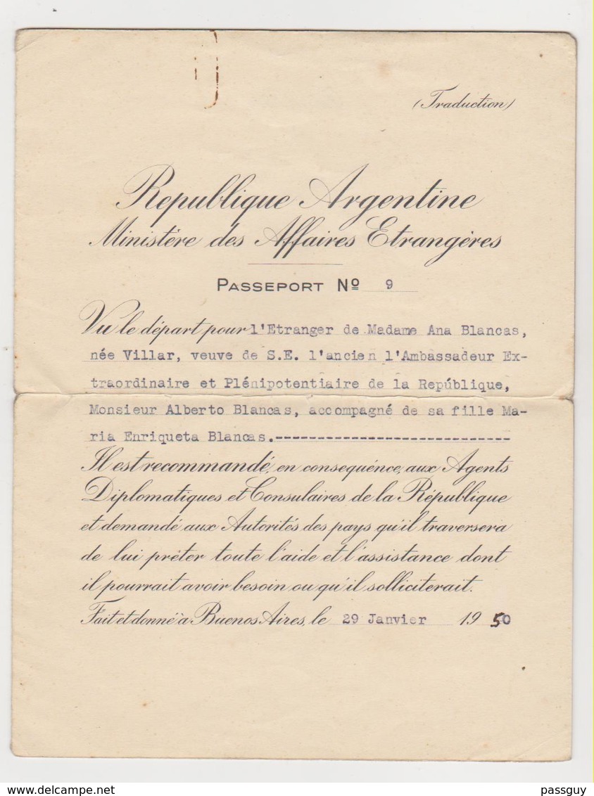 ARGENTINA Diplomatic Passport 1950 Passeport Diplomatique ARGENTINE- Diplomaten Paß - Documents Historiques