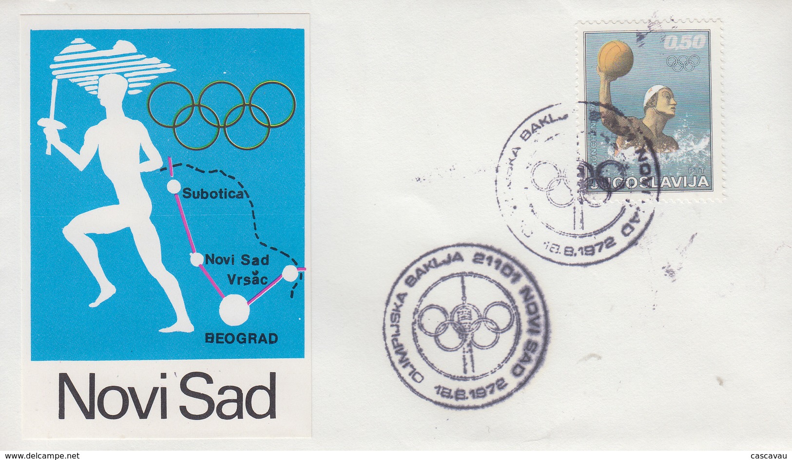 Enveloppe     YOUGOSLAVIE    Parcours  Flamme  Olympique   NOVI SAD   Jeux  Olympiques  MUNICH   1972 - FDC