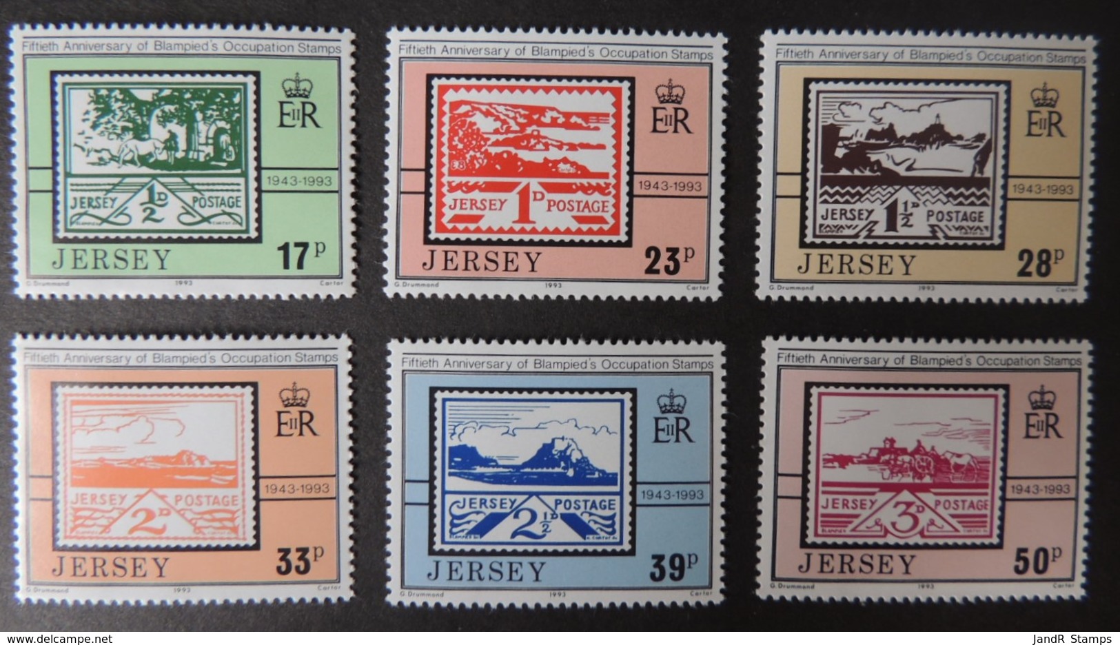 Jersey 1993 Occupation Blampied Set Of 6 Values SG628-633 U/m  Stamp On Stamp Postal History - Jersey