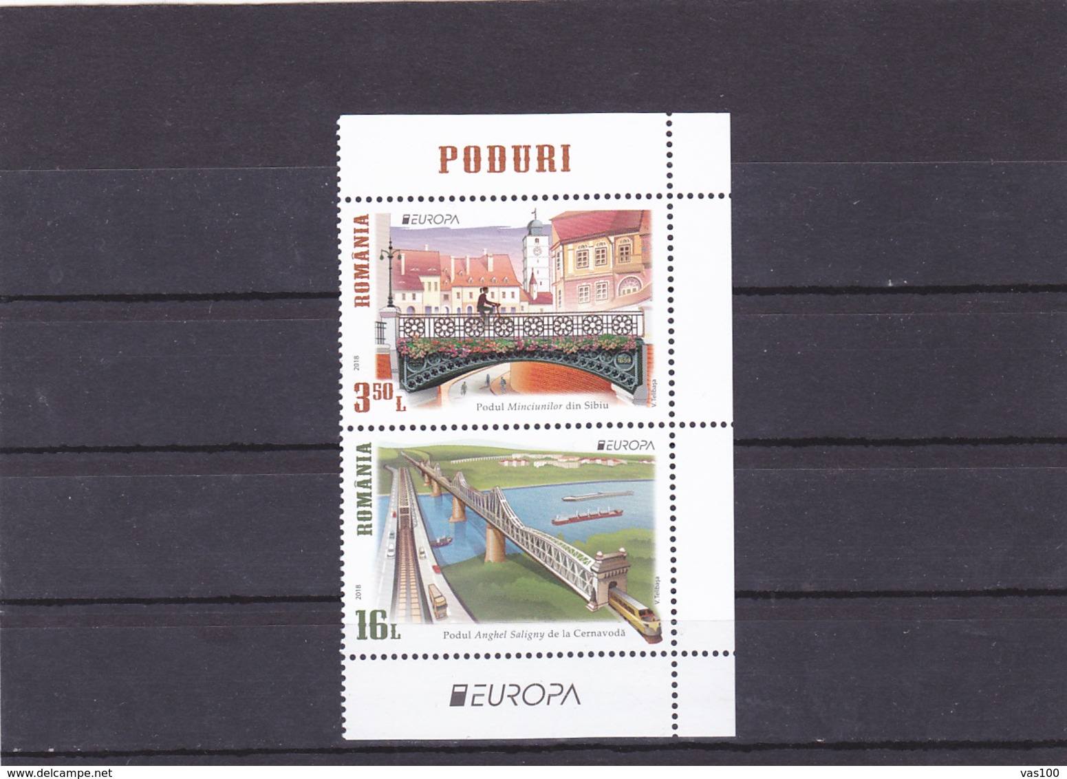 ROMANIA, 2018,Europa 2018: BRIDGES, Europa-CEPT, MINT FULL SET, MNH (**),IN PAIR! - 2018