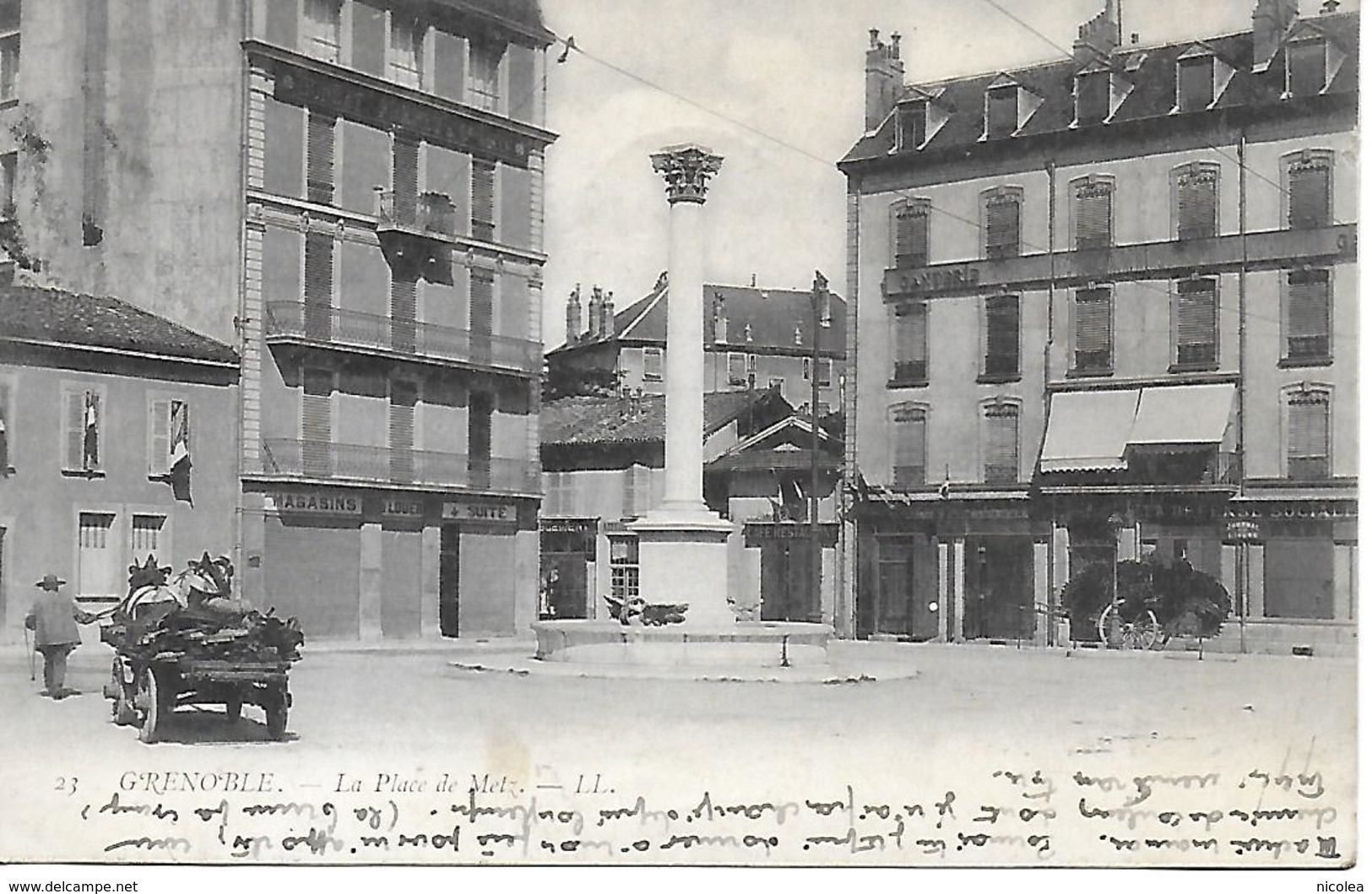 GRENOBLE - LA PLACE DE METZ  - CARTE PRECURSEUR DOS SIMPLE 1904 T.B.E. 2 SCANS - Grenoble