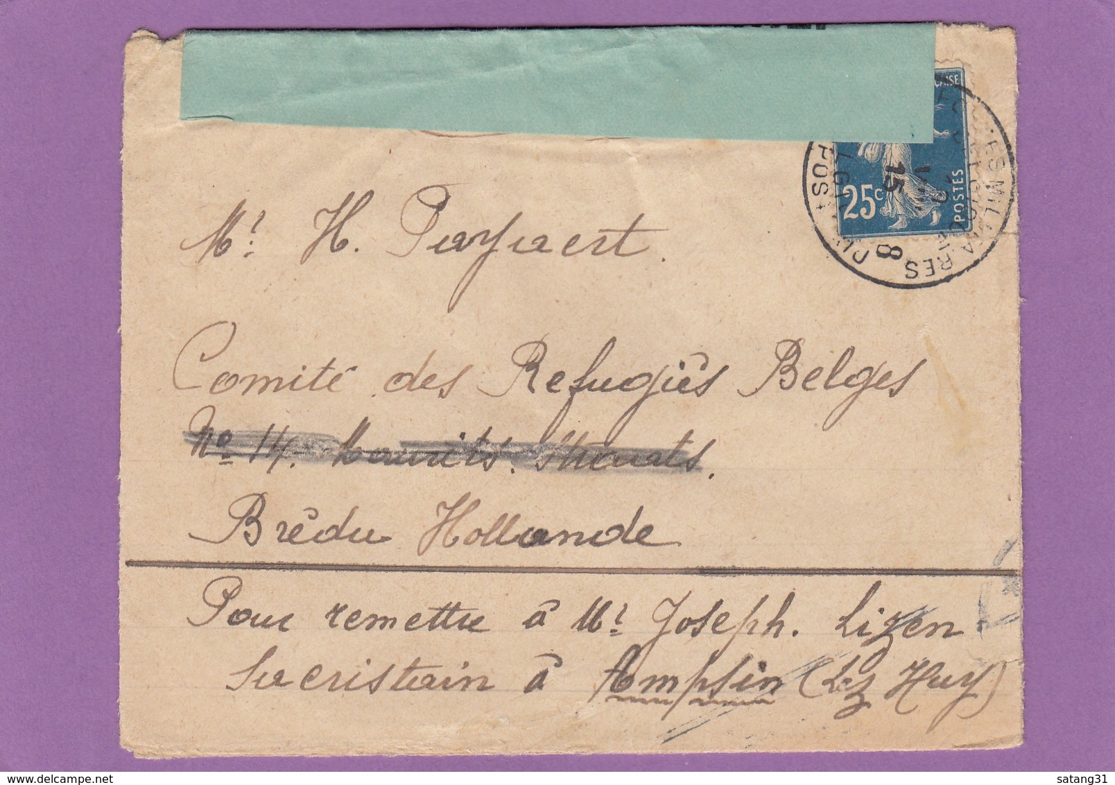 LETTRE DE FRANCE POUR LE COMITÉ DES RÉFUGIES BELGES,BREDA.OUVERTE PAR LA CENSURE. - Lettres & Documents