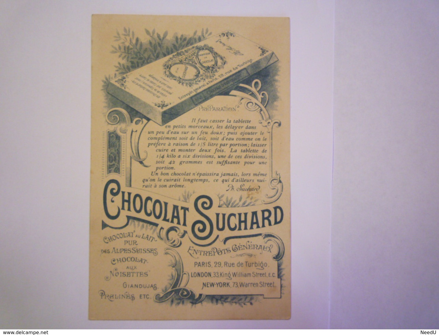 GP 2019 - 674  Très Joli  MENU  Illustré  CHOCOLAT SUCHARD   1900   XXX - Menus