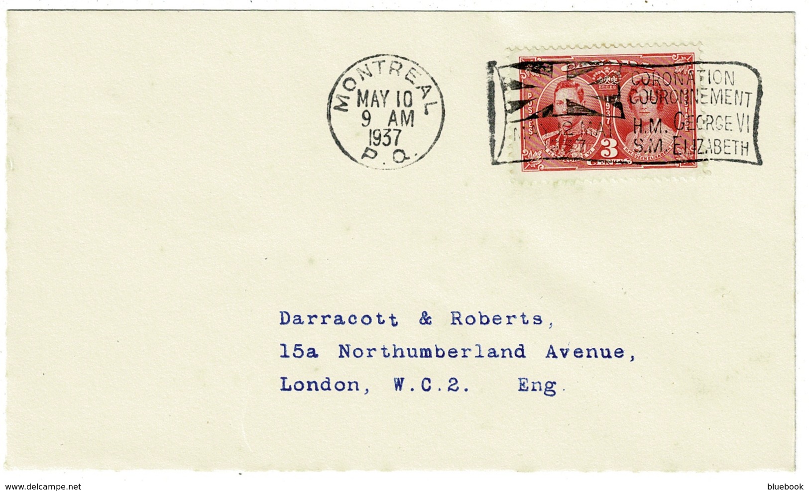 Ref 1283 - 1937 Canada Cover - Super Flag Coronation Postmark - Briefe U. Dokumente