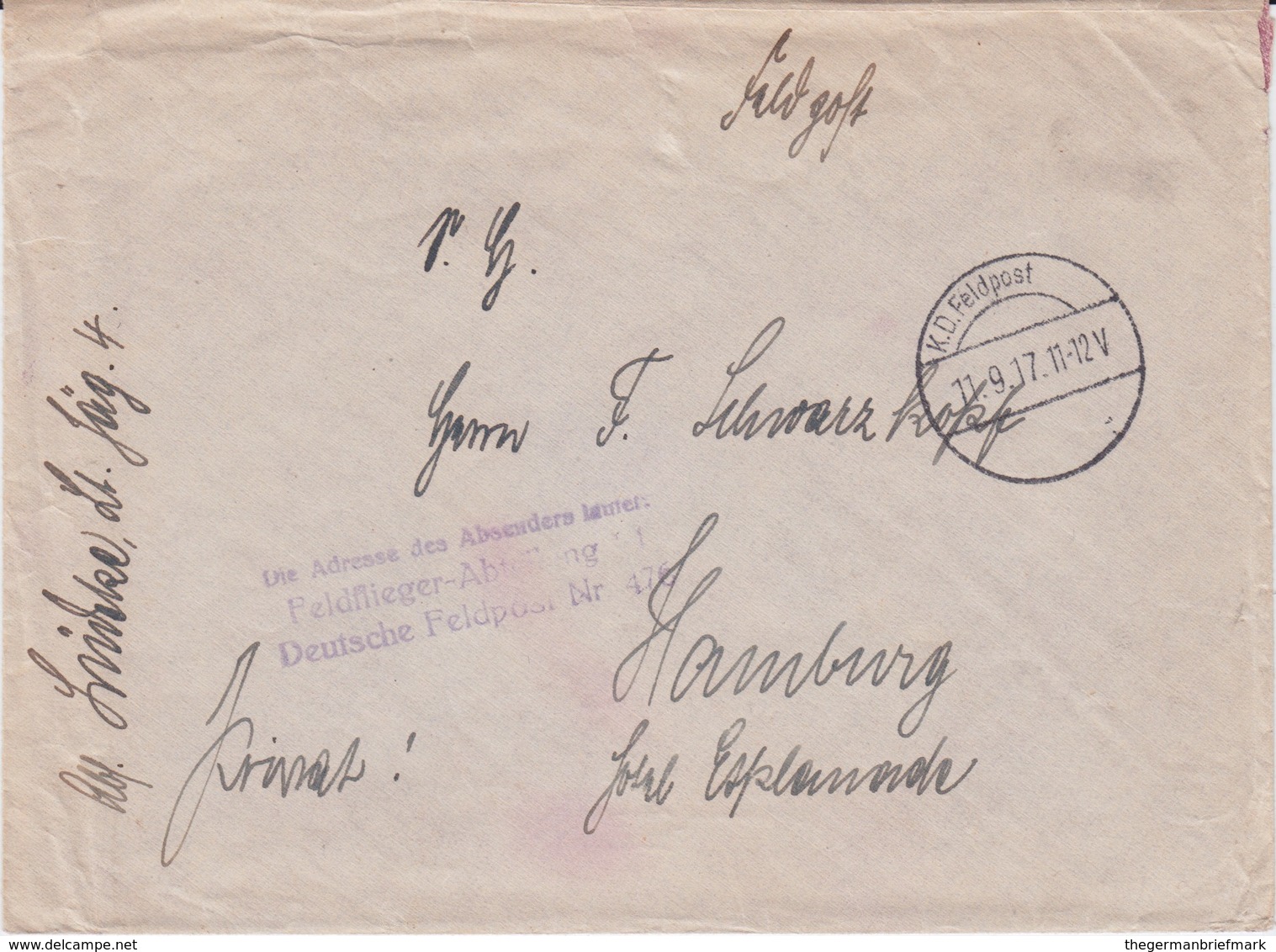 Dt Feldpost 1 Weltkrieg Bf Flieger 1917 - Briefe U. Dokumente