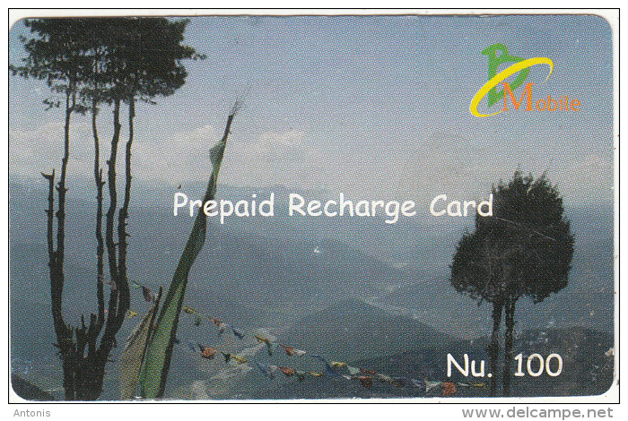 BHUTAN - Landscape, Bhutan Mobile Prepaid Card Nu.100, Used - Bhoutan