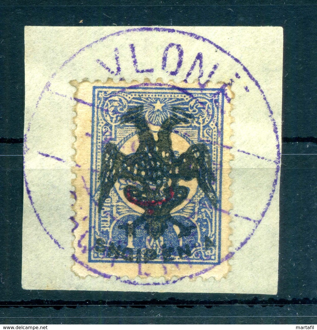 1913 ALBANIA N.7 USATO Frammento 1 PIASTRA - Albania