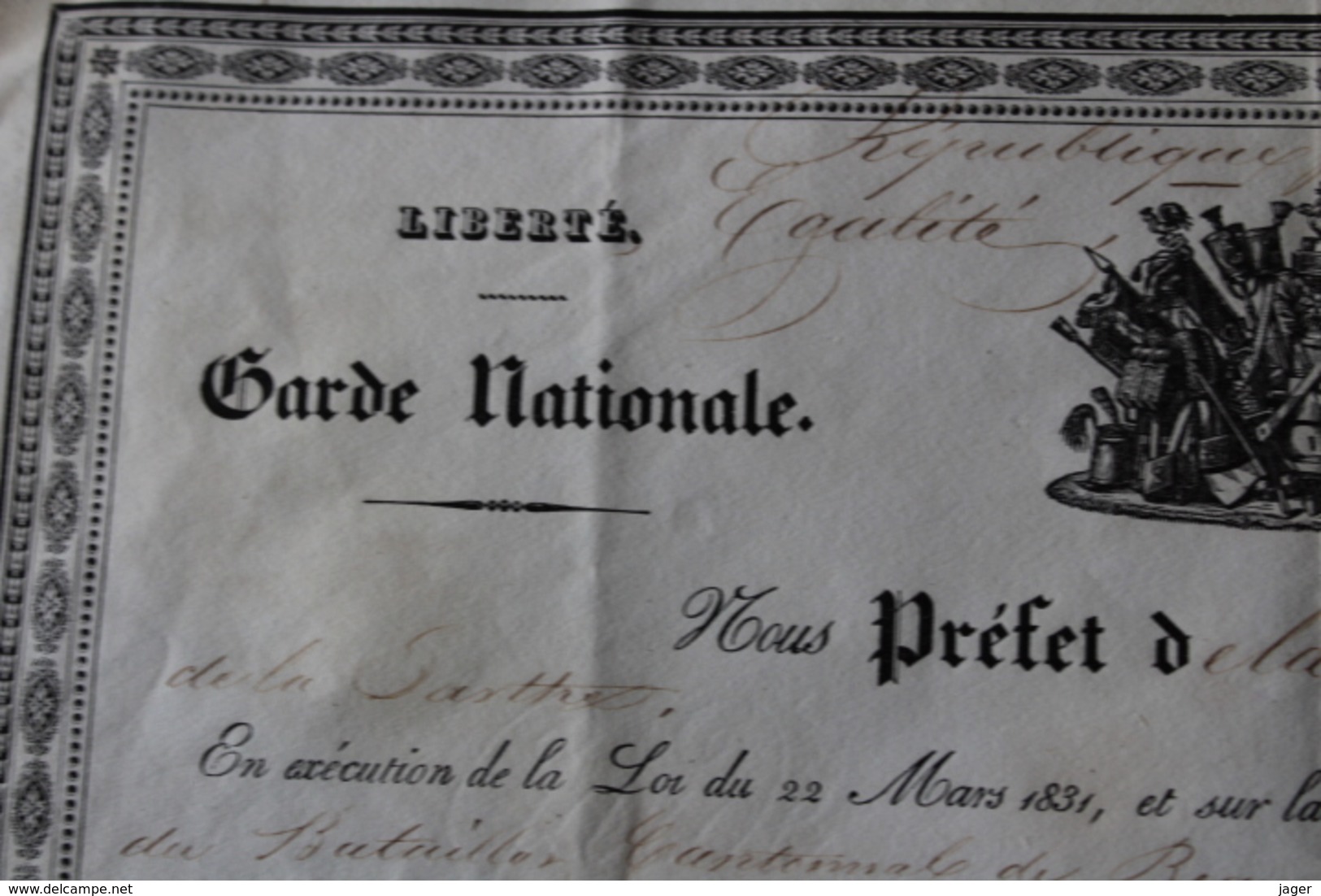 Diplome  Garde Nationale   1831   Beaumont Sur Sarthe - Historische Dokumente