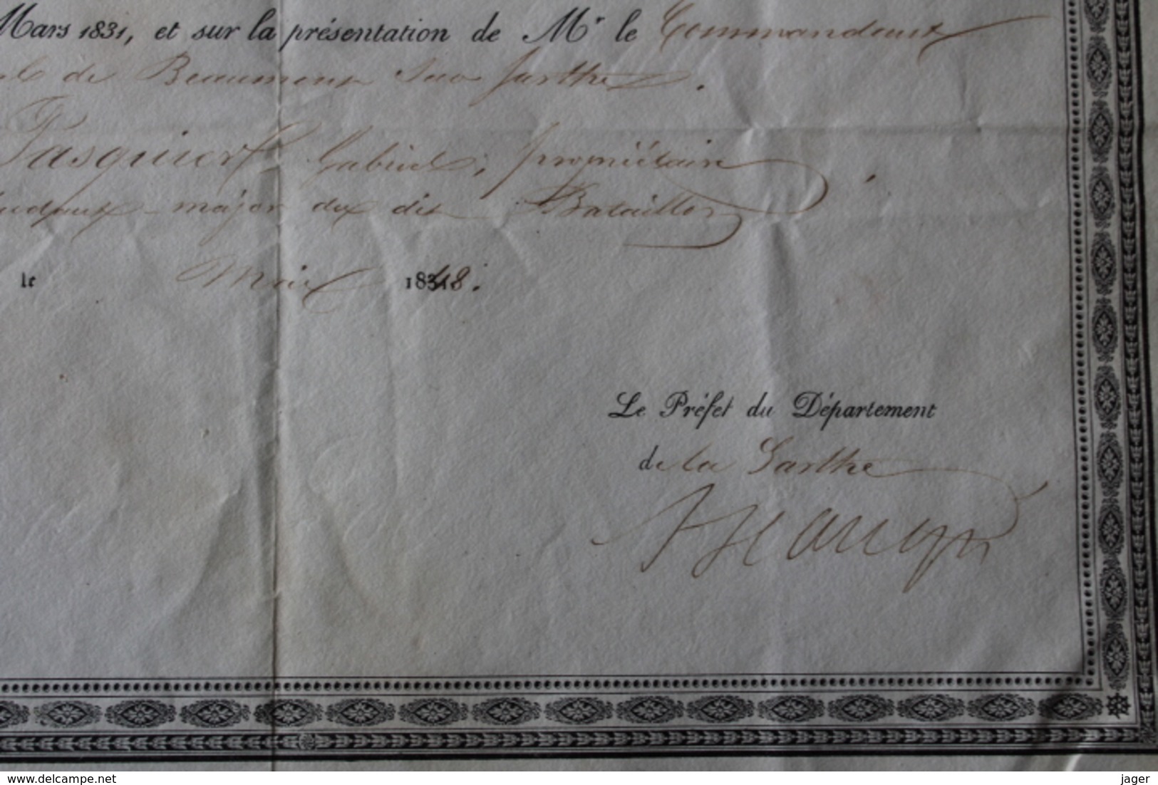 Diplome  Garde Nationale   1831   Beaumont Sur Sarthe - Historische Dokumente