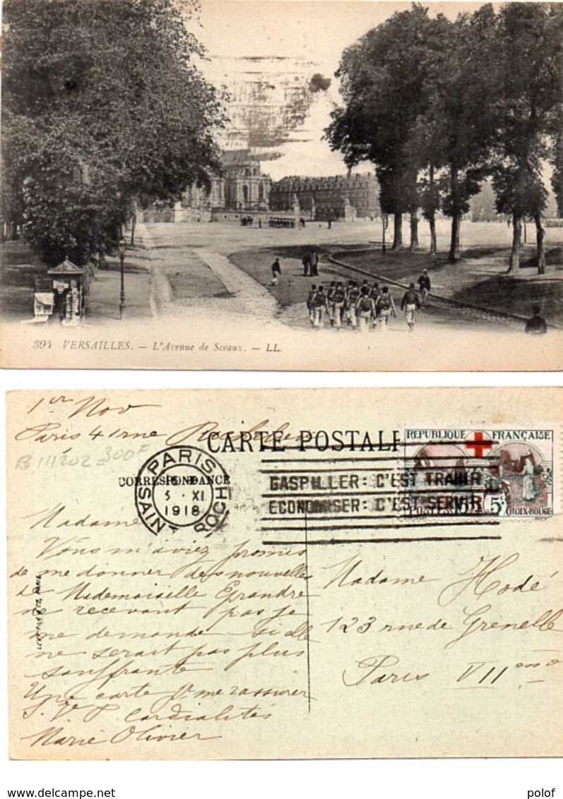 VERSAILLES - L' Avenue De Sceaux - Flamme Rare Sur Timbre 5 F Croix Rouge  (112176) - Versailles