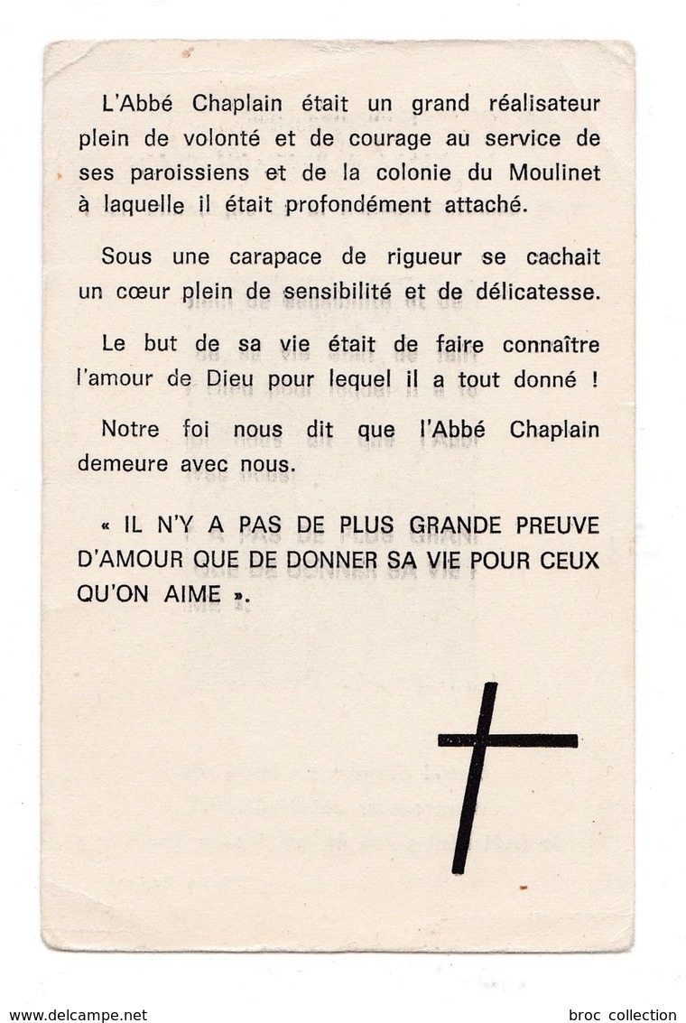 Paulhan, 34, Mémento Abbé Albert Chaplain, 9-08-1913 - Accident 29/09/1976, Colonie Du Moulinet, Souvenir Mortuaire - Images Religieuses