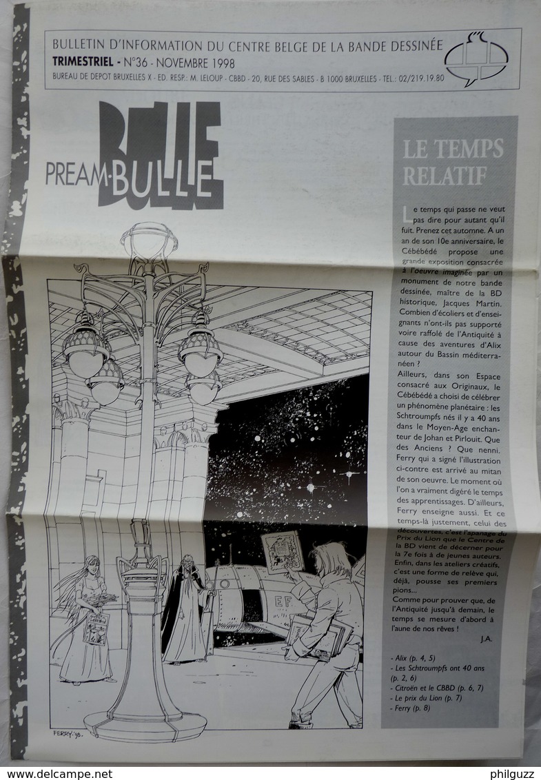 Bulletin D'information PREAM-BULLE 36 Centre Belge De La Bande Dessinée 1998 Couv FERRY - SLEEN ALIX MARTIN - Objets Publicitaires