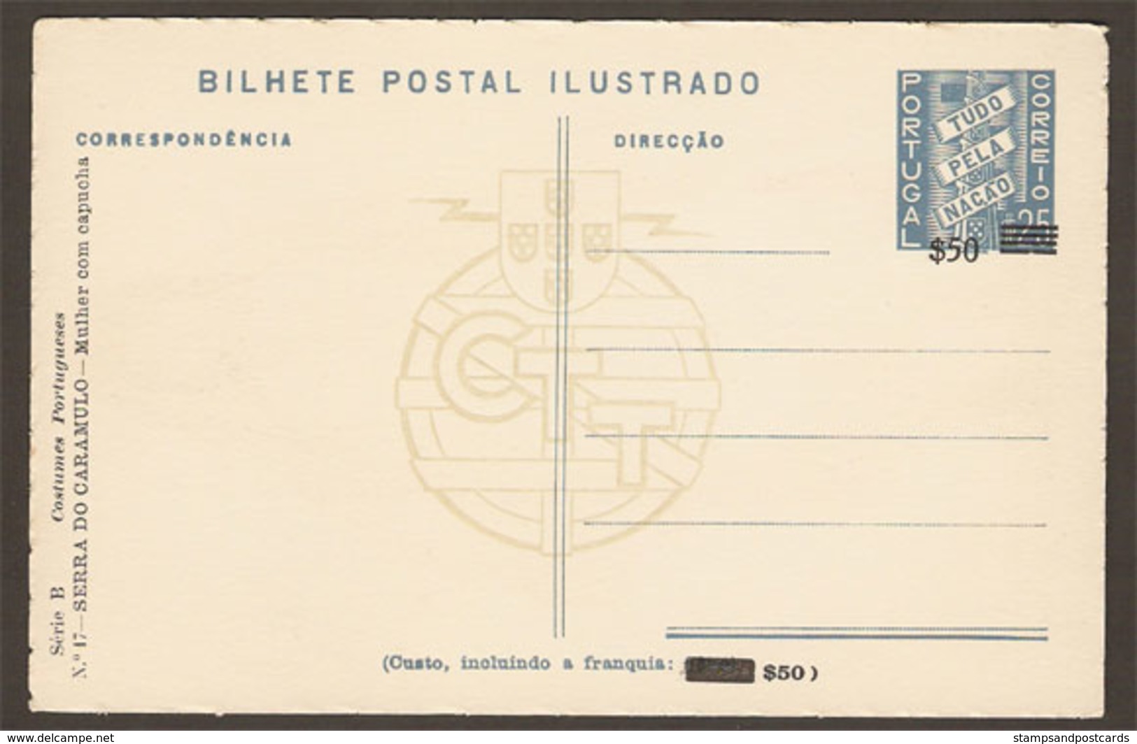 Portugal Carte Entier Postal Surcharge 1953 Costume Serra Do Caramulo Tondela Viseu Stationary - Entiers Postaux