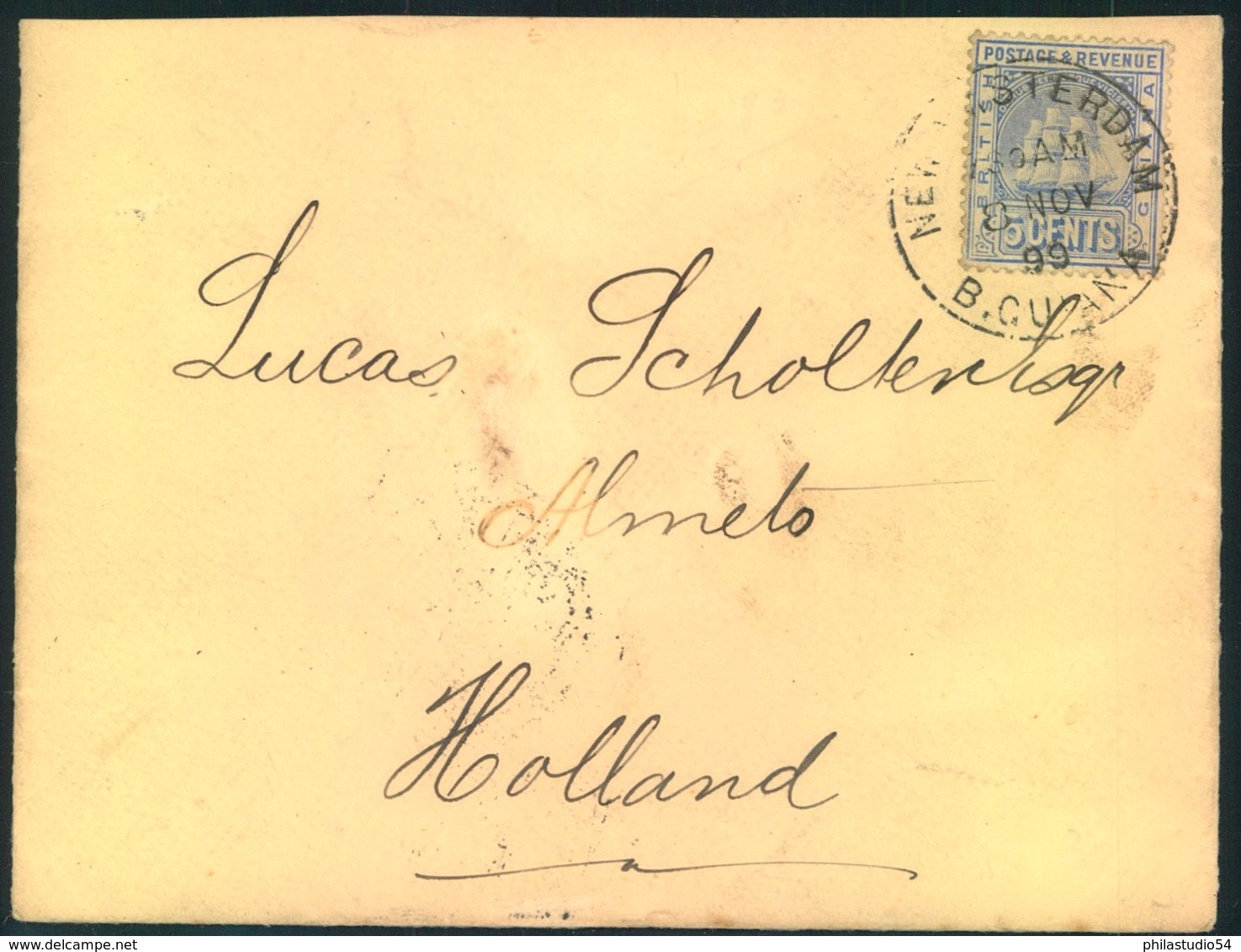 1899, Envelope From NEW AMSTERDAM To Almelo, Holland - British Guiana (...-1966)