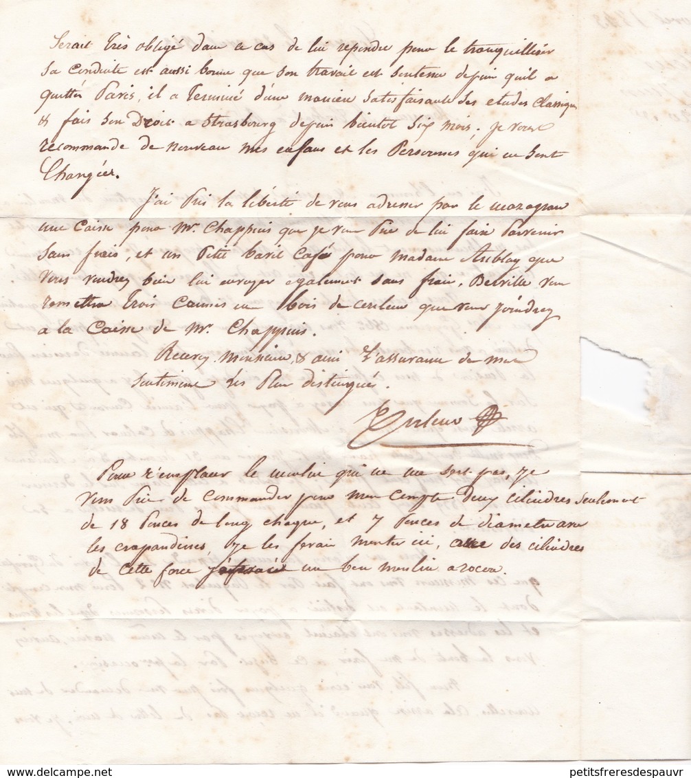 GUYANE Lettre Avec Texte Cayenne Pour Bordeaux Griffre "GUYANE FRANCAISE", Dateur D'entrée Rouge Pauillac 3 Juin 1843 - Marques D'entrées