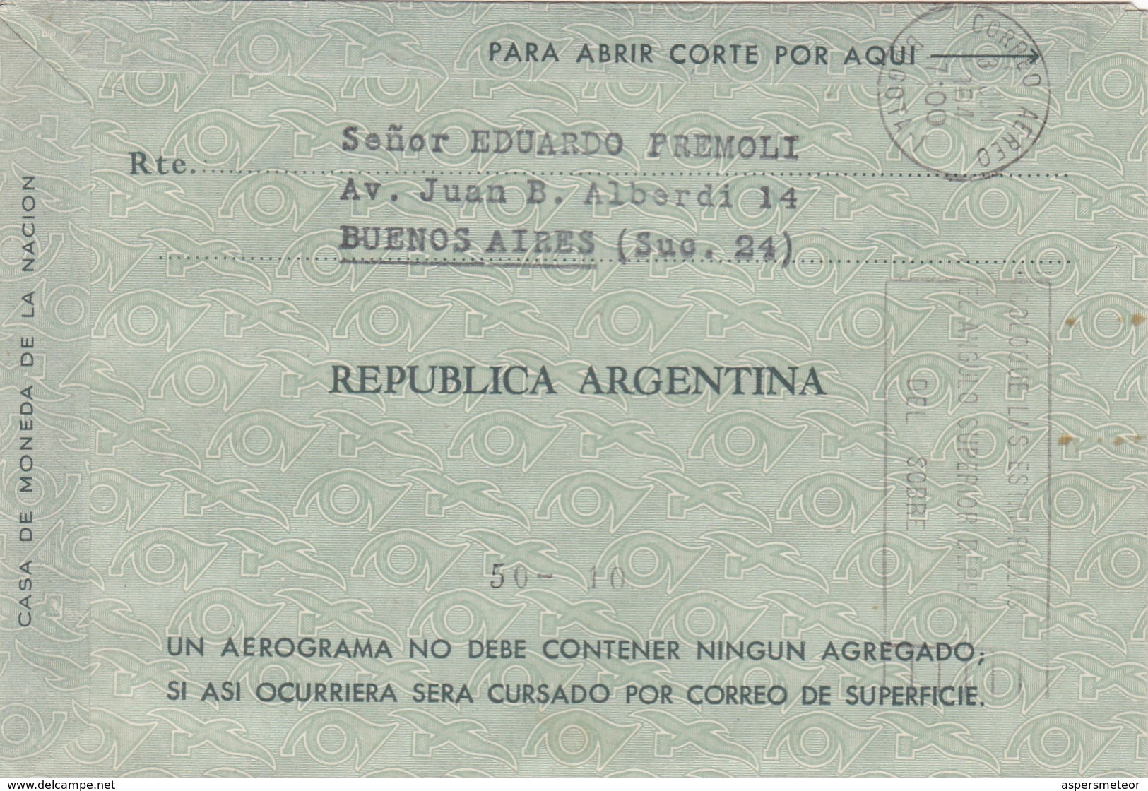 AEROGRAMME. VUELO INAGURAL AVIANCA BOGOTA BUENOS AIRES AÑO 1964 BANDELETA PARLANTE - BLEUP - Enteros Postales