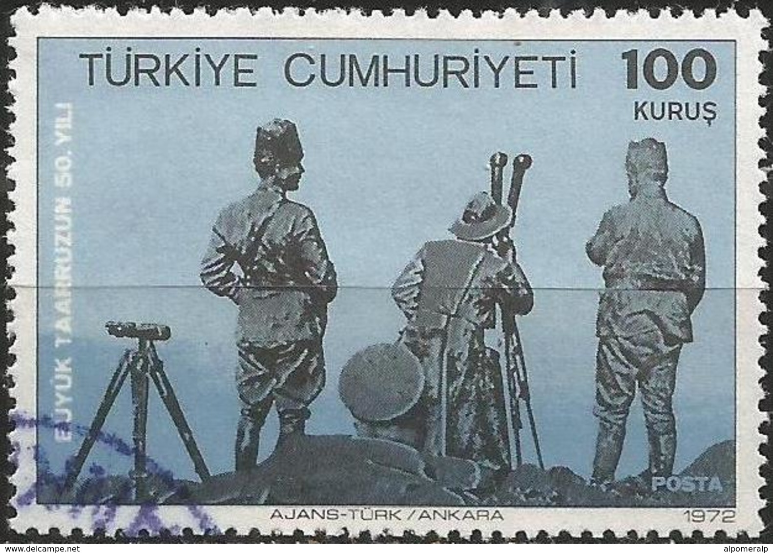 TURKEY 1972 - Mi. 2264 O, ATATÜRK And Officers In Kocatepe | Battle | Great Offensive | Military - Used Stamps