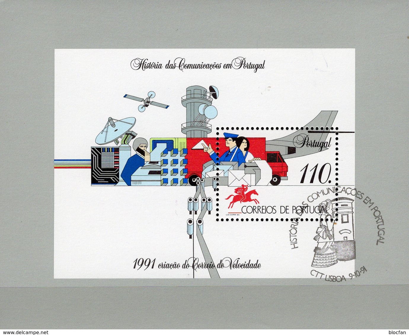 Kommunikation 1991 Portugal Block 80 O 3€ Moderne Post Symbol Bloque Hoja Royal Ss Bloc Art M/s Sheet Bf Philatelic - Usado