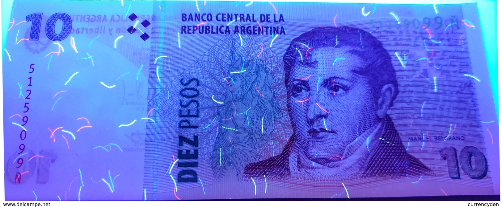 Argentina P354, 10 Pesos, Gen Manuel Belgrano / Monument Of The Flag UNC $7CV - Argentina