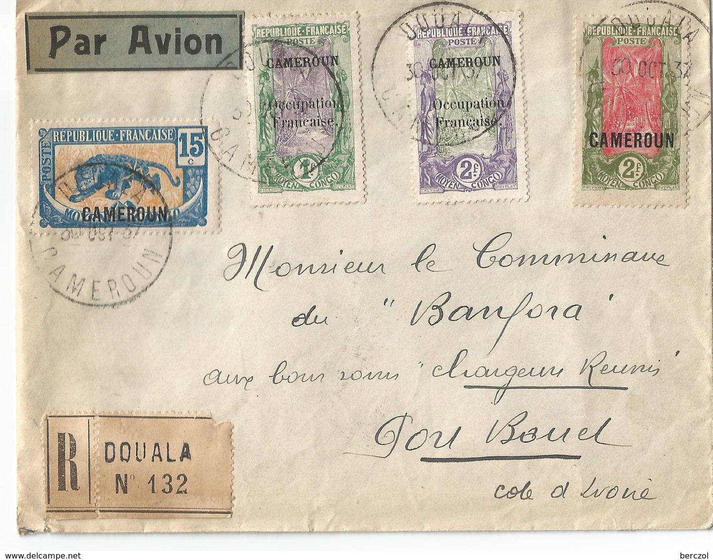 CAMEROUN RECOMMANDE PAR AVION DE DOUALA  POUR PORT BOUËT A DESTINATION DE M. LE COMMISSAIRE DU BANFORA - Covers & Documents