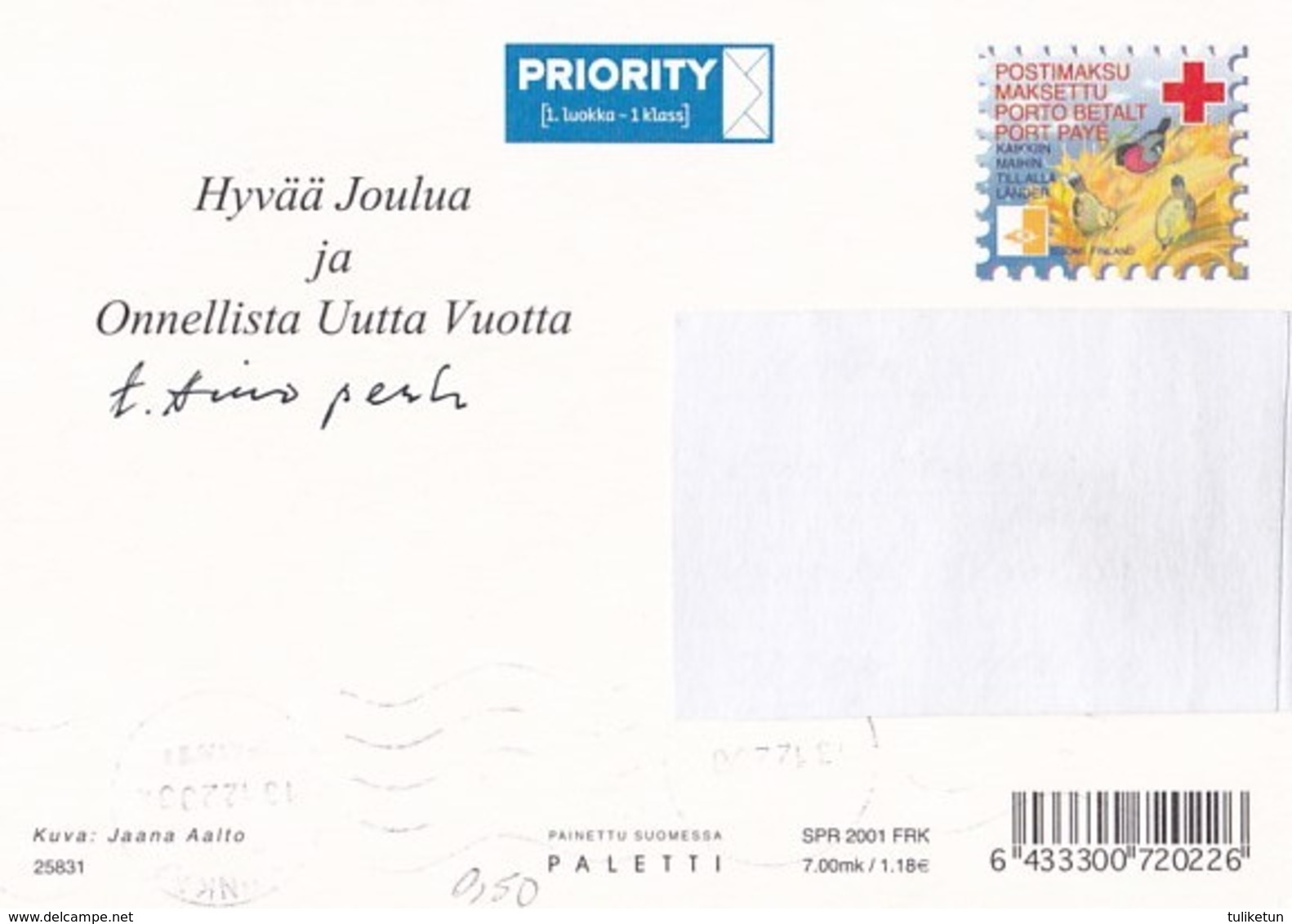 Birds On Rowan In Winter Landscape - Bullfinches - Red Cross 2001 - Postal Stationery - Suomi Finland - Postage Paid - Entiers Postaux