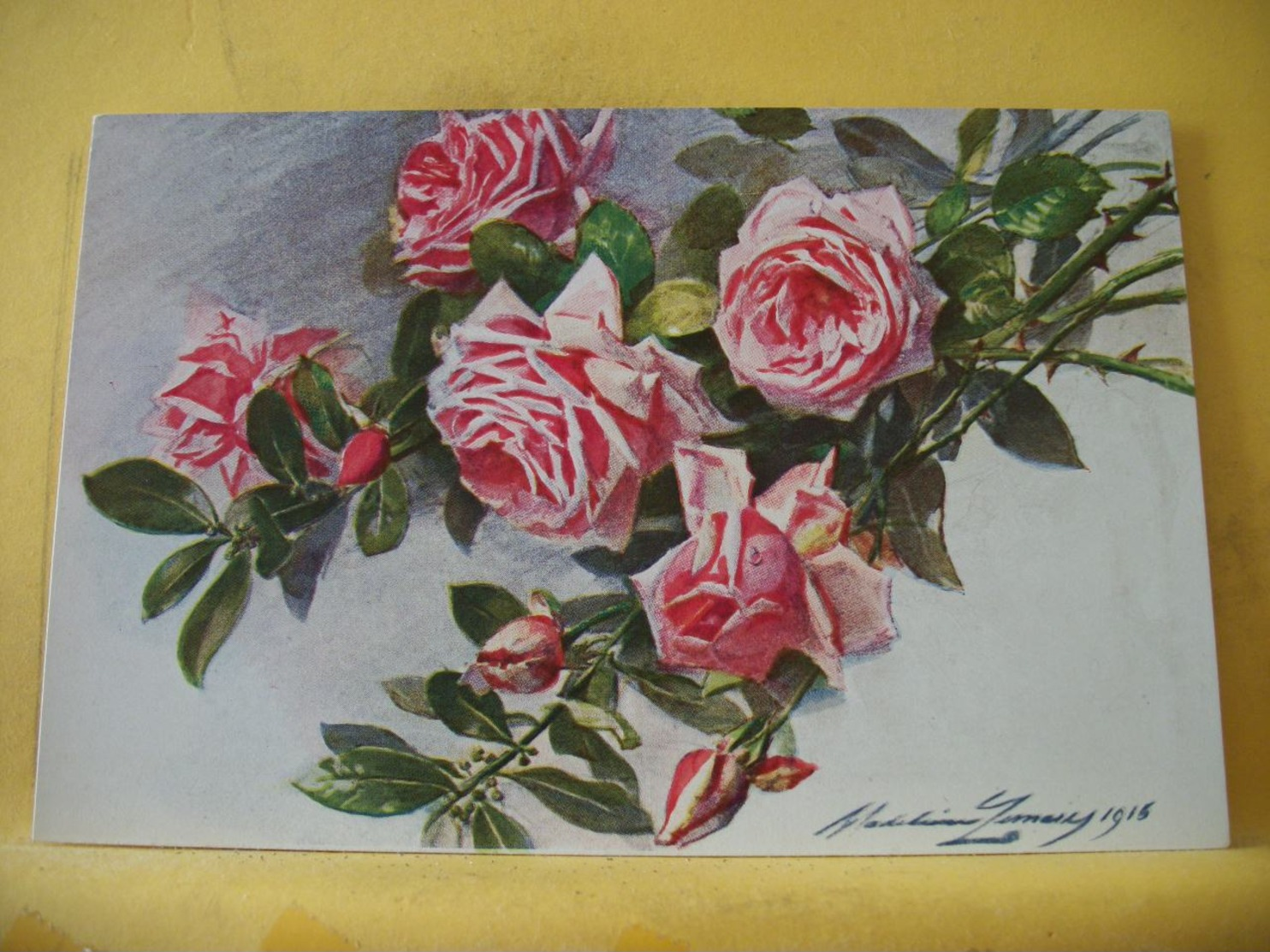 B20 9521 CPA 1916 - ROSES LA FRANCE ET LAURIERS PAR LA PEINTRE MADELEINE LEMAIRE. - Autres & Non Classés