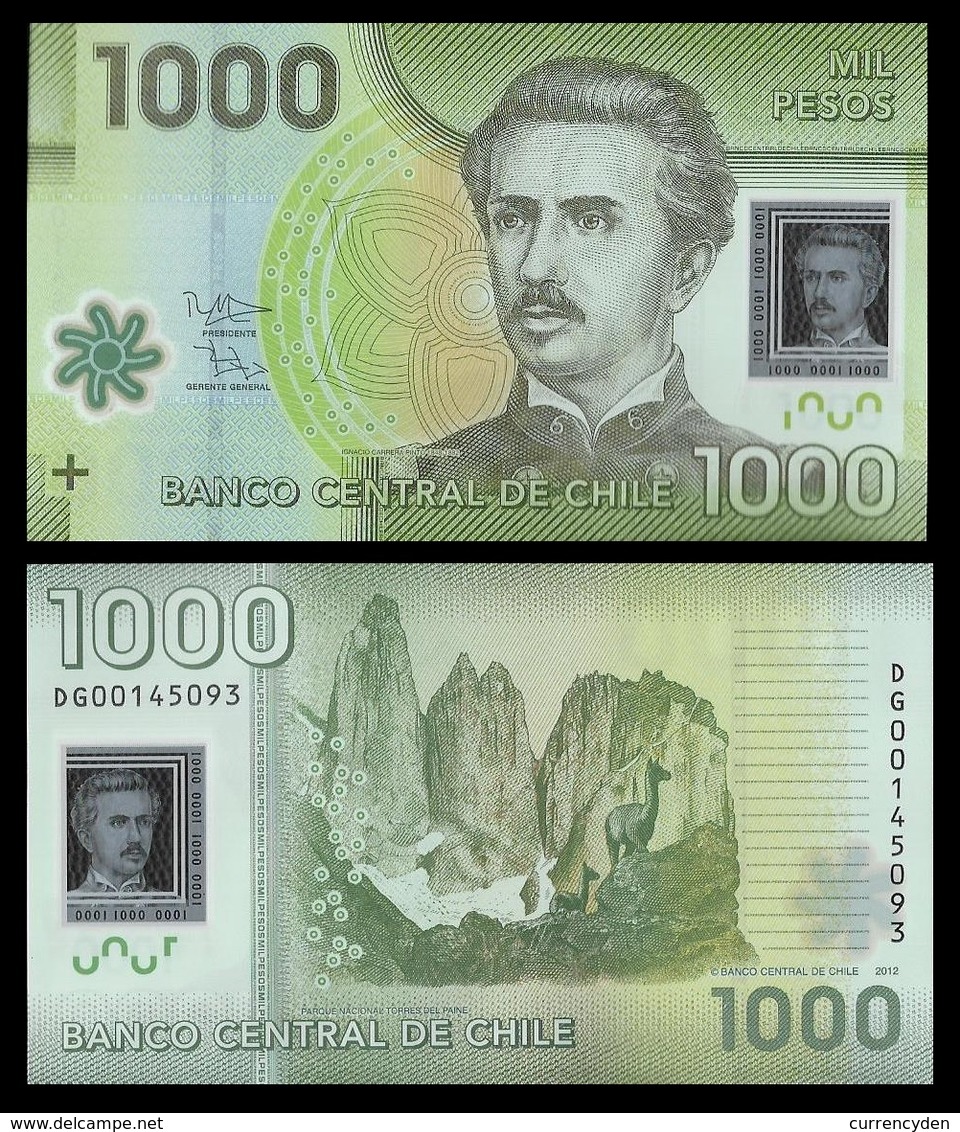 Chile P161c, 1000 Pesos, Ignacio Pinto, National Flower Bellflower POLYMER UNC - Chile