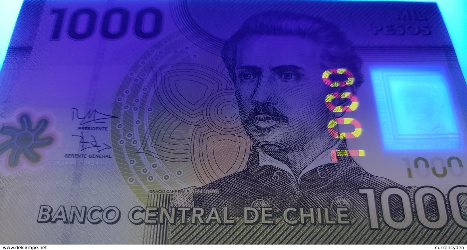 Chile P161c, 1000 Pesos, Ignacio Pinto, National Flower Bellflower POLYMER UNC - Chili