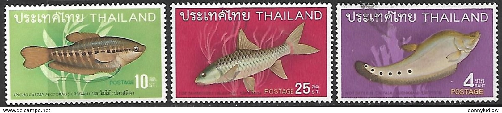 Thailand  1968  Sc#501 10st, #503 25st MH, #508 4 Baht Fish  Used   2016 Scott Value $20.25 - Vissen