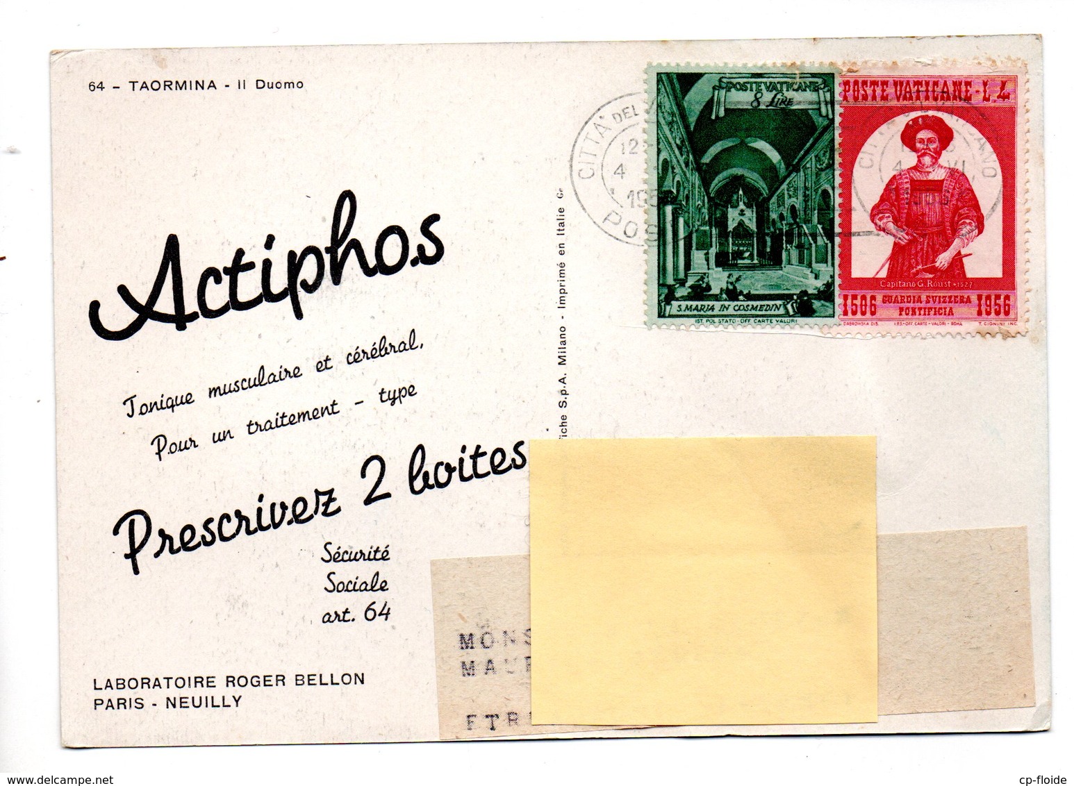 CITTA DEL VATICANO 04/06/1956 . POSTE VATICANE . TAORMINA . IL DUOMO - Réf. N°759T - - Franking Machines (EMA)